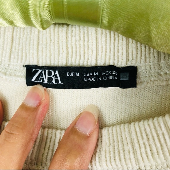 Zara Knit Sweater Ribbed Cinch Waist Long Sleeve Cream Size M Neutral Tone - Picture 6 of 7